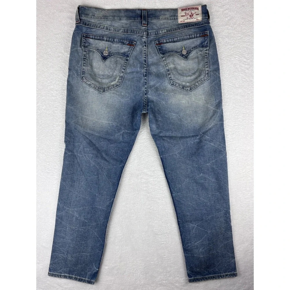 True Religion Slim Drop Rise Jeans Distressed Denim Size‎ 38 (40 Measured)